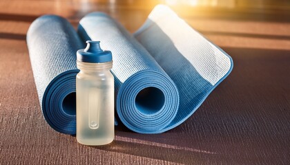 yoga mat and water bottle fitness health and wellness
