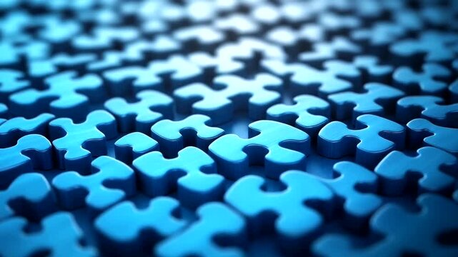 Close-up view of interlocking blue puzzle pieces on a textured surface