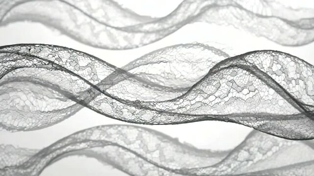 Abstract flowing waves of delicate lace fabric in monochrome.