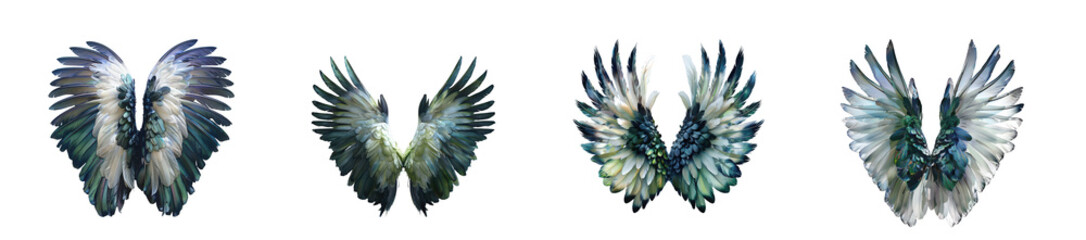 Obraz premium Detailed Bird Wings, Angel Feathers, Majestic Creature Element, Cut-out isolated on transparent background