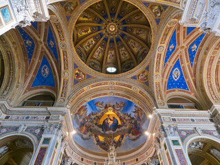 Obraz premium Ornate ceiling and dome of Sanctuary of Madonna della Stella in Montefalco, Umbria, Italy