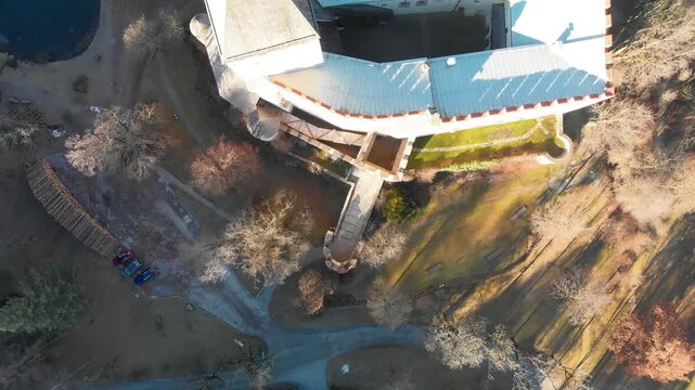Lienz Castle in winter season as seen from drone viewpoint, Austria