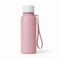 Stylish pink insulated water bottle with wrist strap and lid cap
