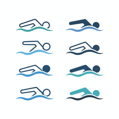 Minimalist Swimming Logo Set &ndash; Abstract Swimmer in Water Line Icon Collection