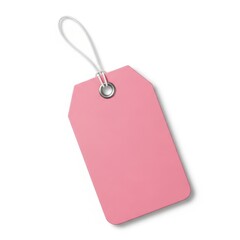 Pink tag with a hole at the top attached to a white string