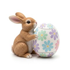 Decorative ceramic rabbit with a floral-patterned easter egg bank