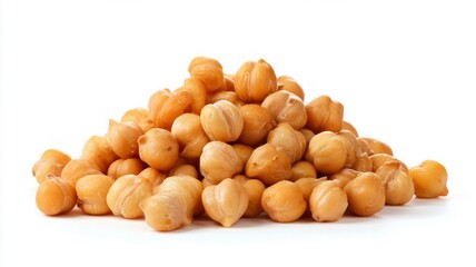 Fototapeta premium Pile of cooked chickpeas on white background. Artificial intelligence image