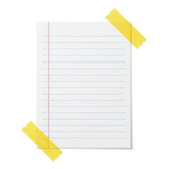 A blank lined paper secured with yellow sticky tape at the corners