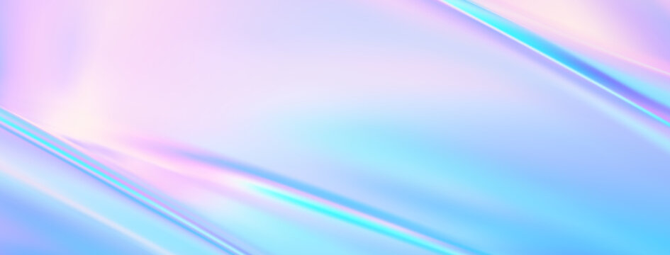 Blue pink abstract background with hologram texture. Gradation color aurora. Holographic neon foil bg. Blurry fluid effect backdrop. Vector illustration for modern template, card, mockup