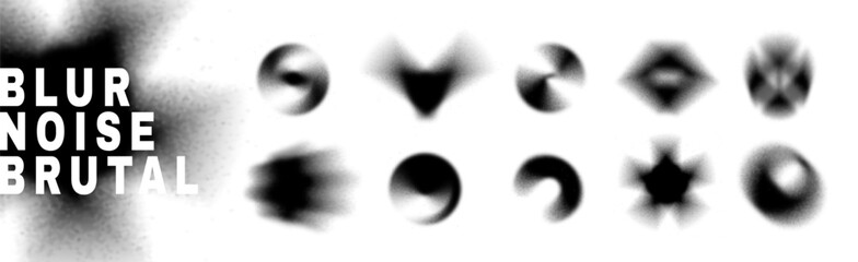Abstract shape brutal element. Blur and rough noise black gradation figure. Graphic gradient y2k symbol blurry effect. Brutalist unfocused forms. Vector mesh illustration © Doloves