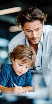 Child solving cognitive puzzle while specialist observes in modern office