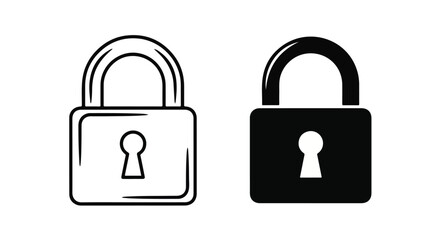 Simple line art illustration of two padlocks in black and white on a plain background.