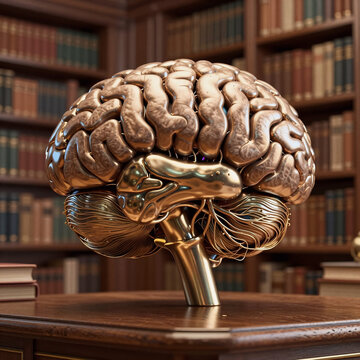 metallic, knowledge library populated by a digital brain