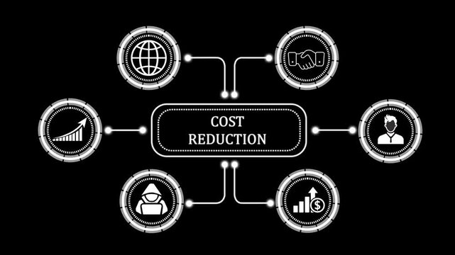 Cost Reduction Concept Diagram with Connected Icons and Text finance business