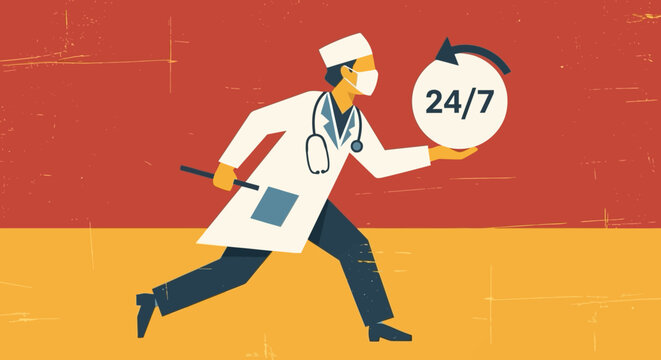 Healthcare professional running 24/7 for continuous medical service