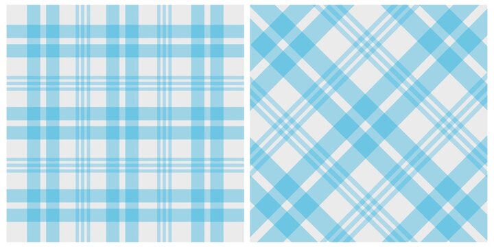 Set of Two Blue and White Plaid Checkered Patterns