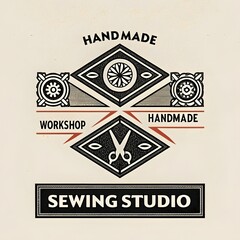 Vintage-style logo for a handmade sewing workshop and studio