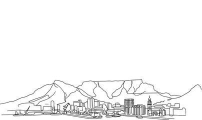 Naklejka premium Cape Town City Skyline Monoline Vector Background