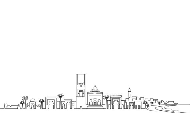 Rabat Morocco City Skyline Monoline Vector Background