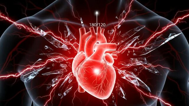 High blood pressure elevating, critical hypertension impacting vascular system, human heart experiencing severe strain, increasing circulatory risk, serious medical condition, urgent health warning