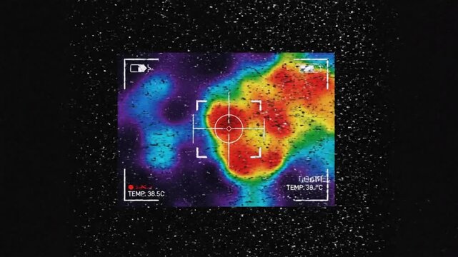 Retro Glitch Thermal Camera Interface Animation Loop Target Locked Screen Distorted Heat Map Surveillance Background