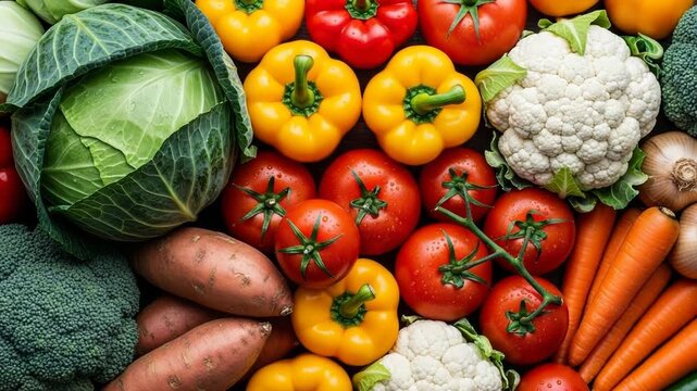 Freshly harvested colorful vegetables arranged beautifully on a dark rustic background
