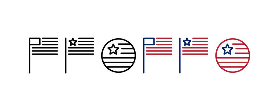 USA Flag Variations Line and Color Vector Icon Set

