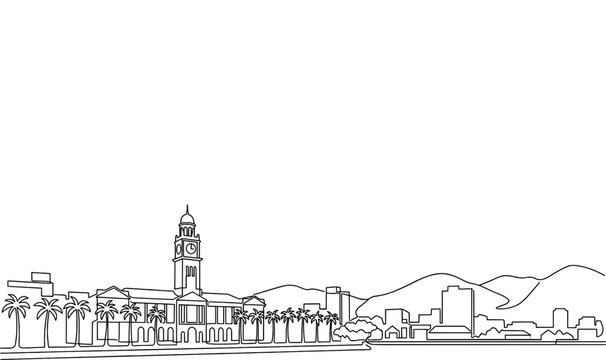 Suva Fiji City Skyline Monoline Vector Background