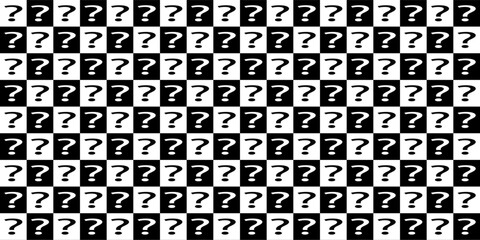 Question mark seamless pattern. Repeating interrogation patern. Hand drawn black simple icon on white sample background. Repeated modern wallpaper for design prints. Repeat swatch.
