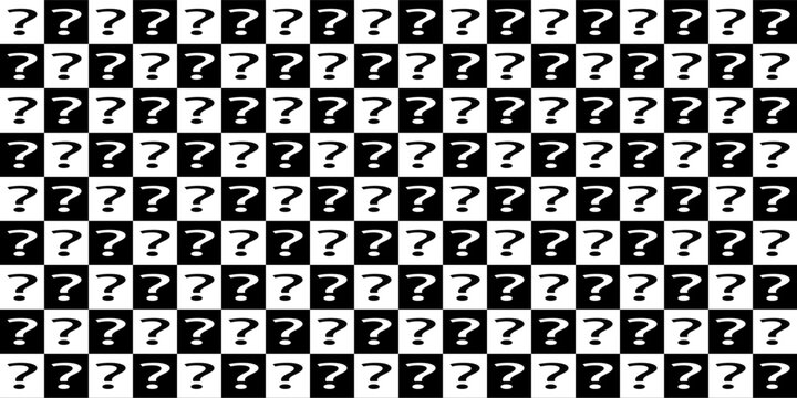 Question mark seamless pattern. Repeating interrogation patern. Hand drawn black simple icon on white sample background. Repeated modern wallpaper for design prints. Repeat swatch.