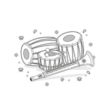 Nagada and Shehnai line art &ndash; Indian wedding music instruments clipart