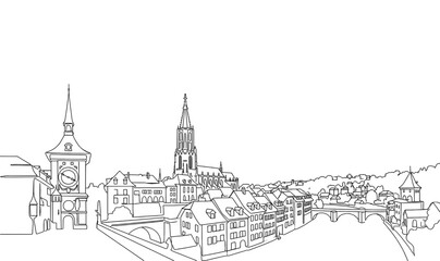 
Bern Switzerland City Skyline Monoline Vector Background