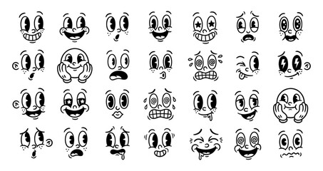 Retro cartoon face and comic emoji icon set