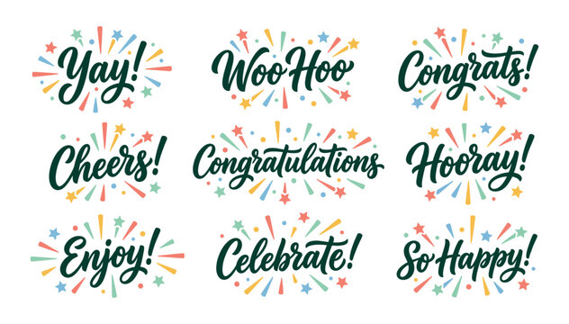 Congratulations and celebrate lettering set with confetti