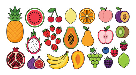 Fruit and berry icon set with apple and banana
