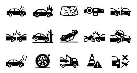 Car crash icon set with accident and collision