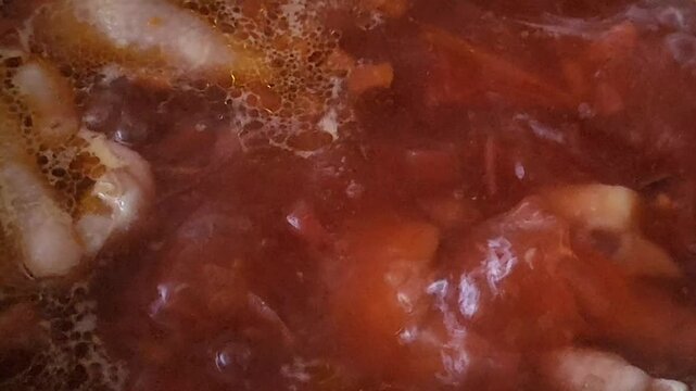 Beetroot borsch is being cooked