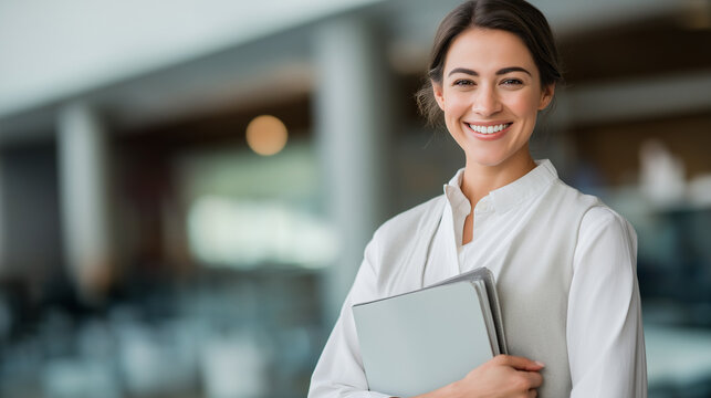 Faceless secretary giving folder with documents and smiling warmly administrative assistant office support professional service document delivery workplace courtesy