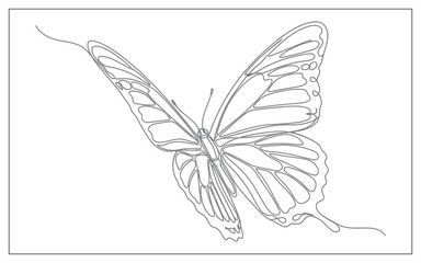 Elegant Butterfly Line Drawing Illustration, Angled View of an Insect with Detailed Wing Patterns for Creative Projects © Unique studio
