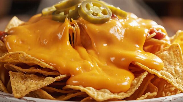 Close up of nachos with melted cheese