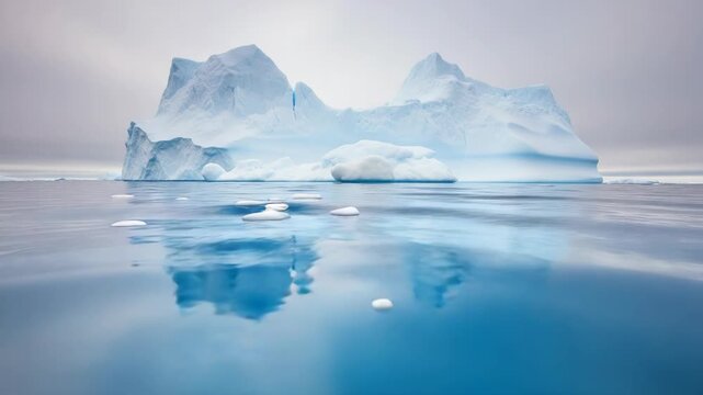 Majestic iceberg with stunning reflections on a cold antarctic day