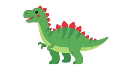 Obraz premium Cartoon Stegosaurus. Green body, red plates. Cute cartoon dinosaur standing on two legs, isolated on white
