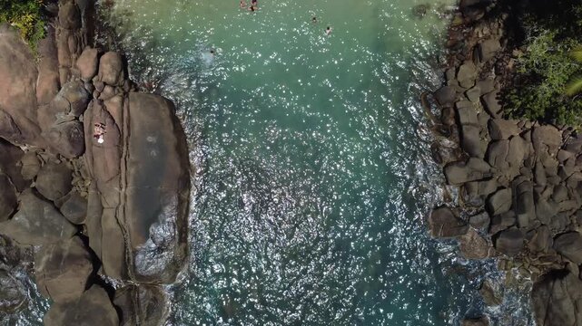 Aerial Drone View of Praia da Almada in Ubatuba Brazil &ndash; Tropical Beach and Turquoise Water