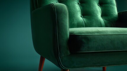 Obraz premium Modern green velvet sofa with tufted backrest and tapered wooden legs