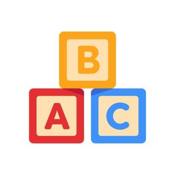 colorful alphabet blocks, educational children&rsquo;s toy, early learning cubes, colorful vector flat style illustration