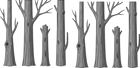 Dead tree trunks and branches collection forest wood vector illustration isolated design set © Jannatun