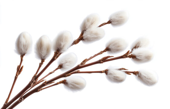 willow branches with fluffy buds isolated on a transparent background
