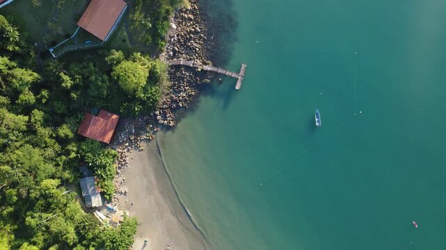 Aerial Drone View of Praia da Almada in Ubatuba Brazil &ndash; Tropical Beach and Turquoise Water