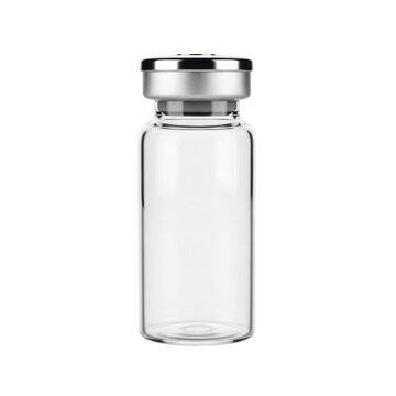 A clear glass bottle with a silver cap