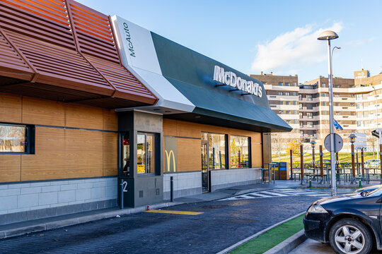 Empty McDonald's drive-thru area in Santa Eugenia, Madrid